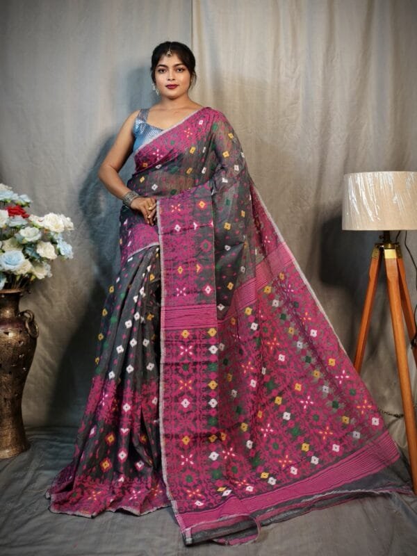 Cloudy Grey Soft Dhakai Jamdani Saree