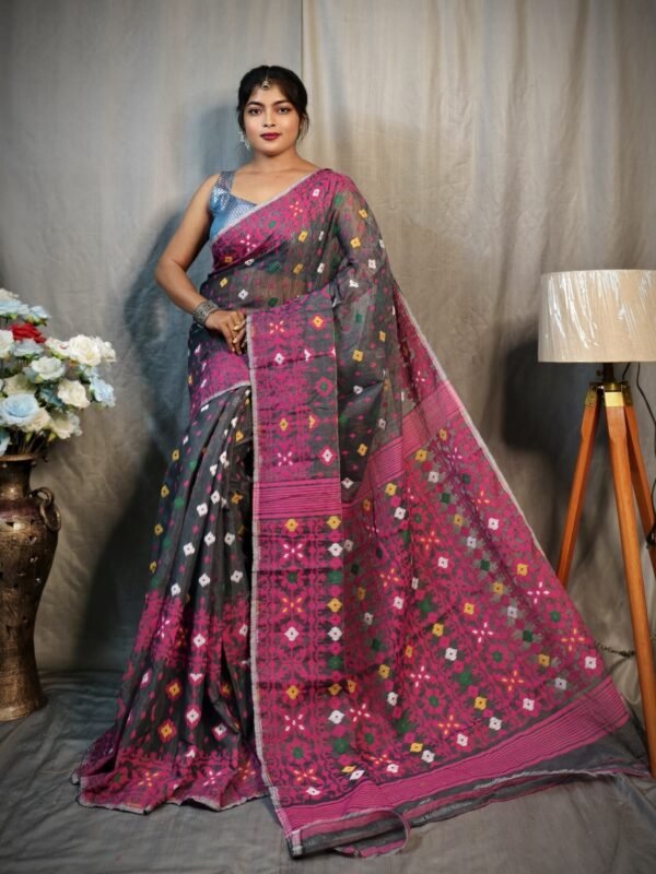 Cloudy Grey Soft Dhakai Jamdani Saree