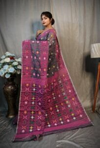 Cloudy Grey Soft Dhakai Jamdani Saree