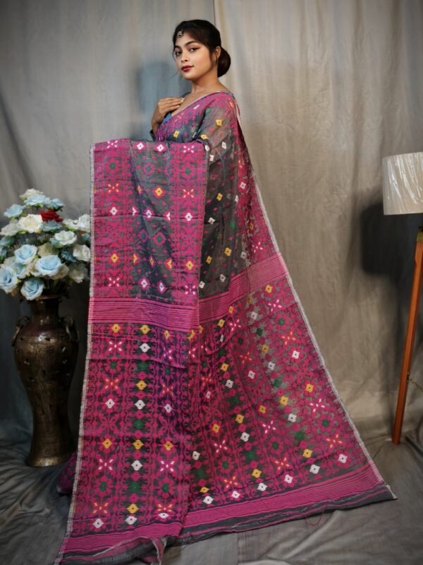 Cloudy Grey Soft Dhakai Jamdani Saree
