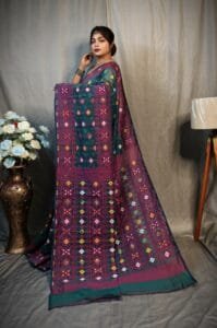 Dark Aqua Soft Dhakai Jamdani Saree