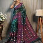 Dark Aqua Soft Dhakai Jamdani Saree