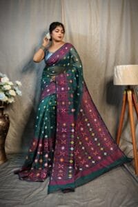 Dark Aqua Soft Dhakai Jamdani Saree