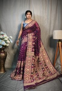 Grape Purple Soft Dhakai Jamdani Saree