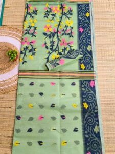 Greenish Grey Soft Dhakai Jamdani Saree