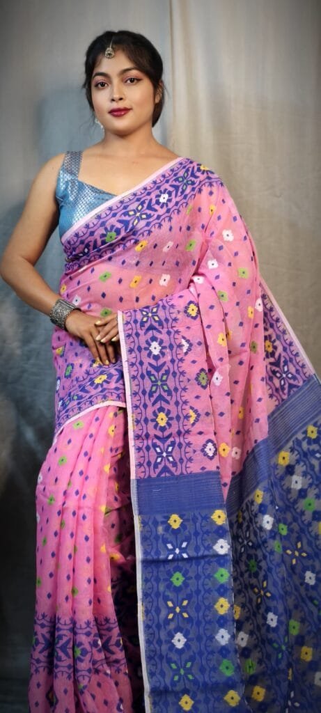 Hot Pink Soft Dhakai Jamdani Saree