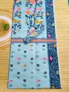 Jeans Blue Soft Dhakai Jamdani Saree