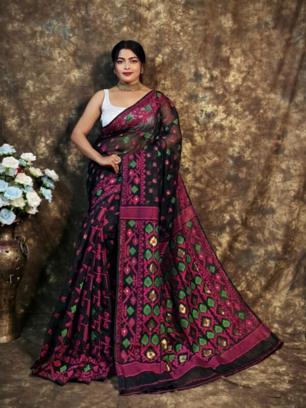 Kusum Koli Allover Black Soft Jamdani Saree