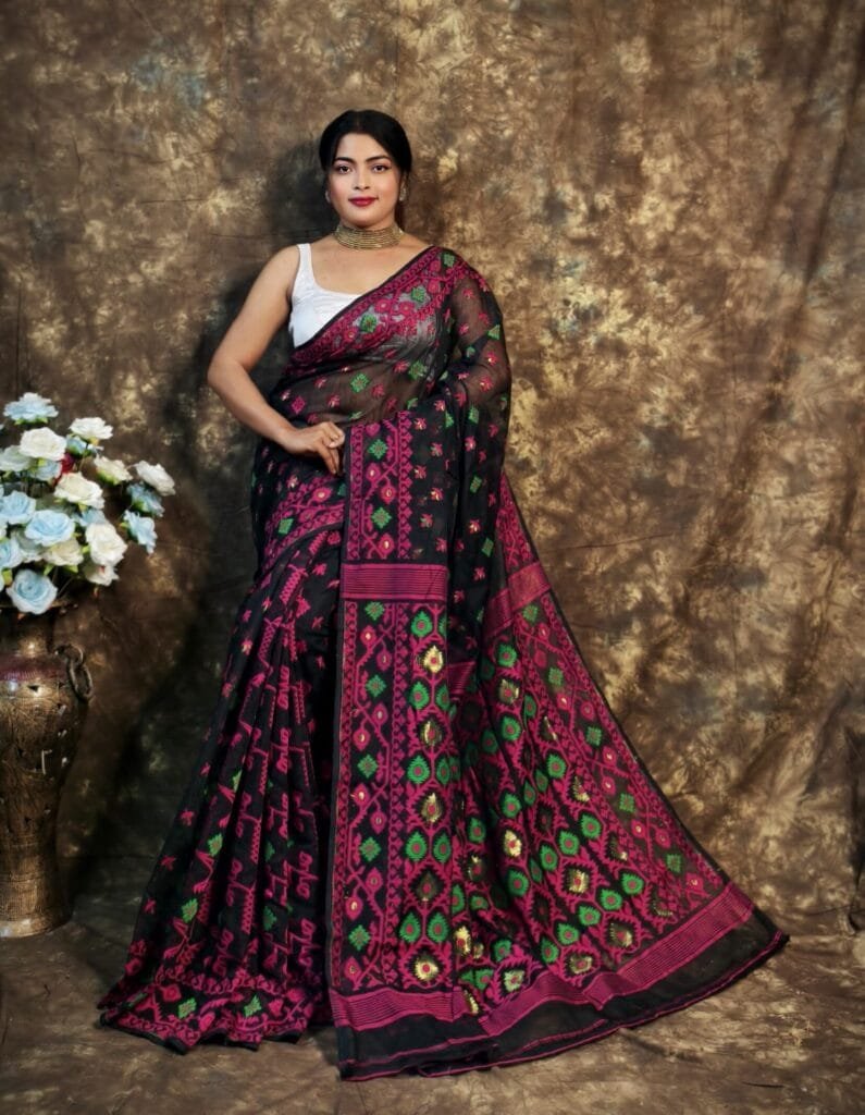 Kusum Koli Allover Black Soft Jamdani Saree
