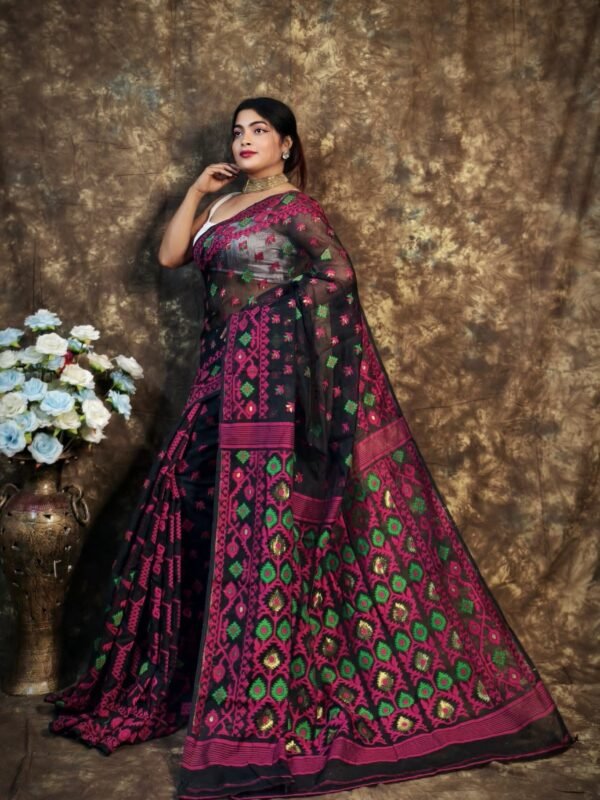 Kusum Koli Allover Black Soft Jamdani Saree