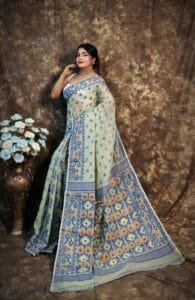 Kusum Koli Allover Greenish Grey Soft Jamdani Saree