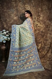 Kusum Koli Allover Greenish Grey Soft Jamdani Saree
