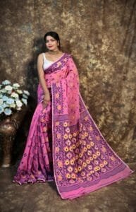 Kusum Koli Allover Persian Pink Soft Jamdani Saree