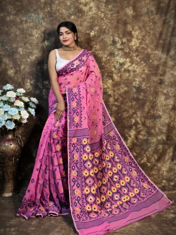 Kusum Koli Allover Persian Pink Soft Jamdani Saree