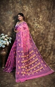 Kusum Koli Allover Persian Pink Soft Jamdani Saree