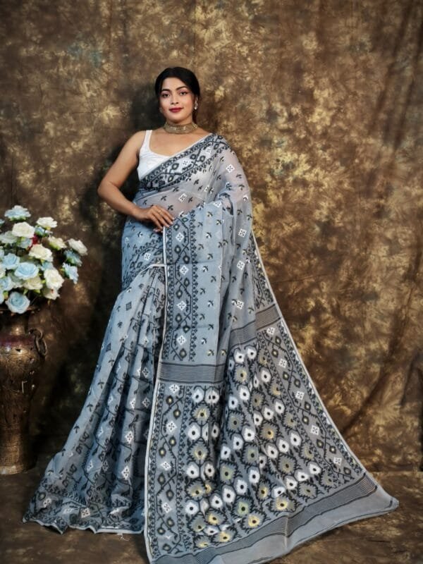 Kusum Koli Allover Rock Blue Soft Jamdani Saree