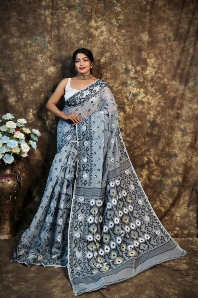 Kusum Koli Allover Rock Blue Soft Jamdani Saree