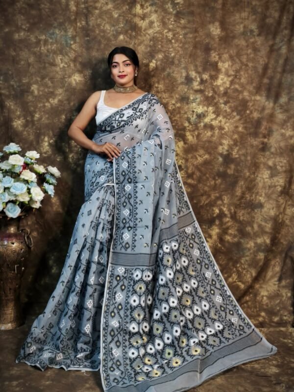 Kusum Koli Allover Rock Blue Soft Jamdani Saree