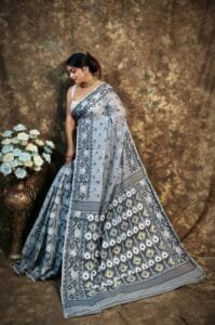 Kusum Koli Allover Rock Blue Soft Jamdani Saree