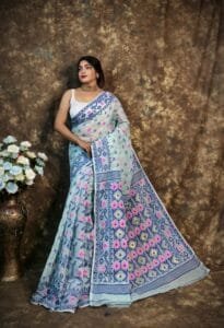 Kusum Koli Allover Shadow Green Soft Jamdani Saree