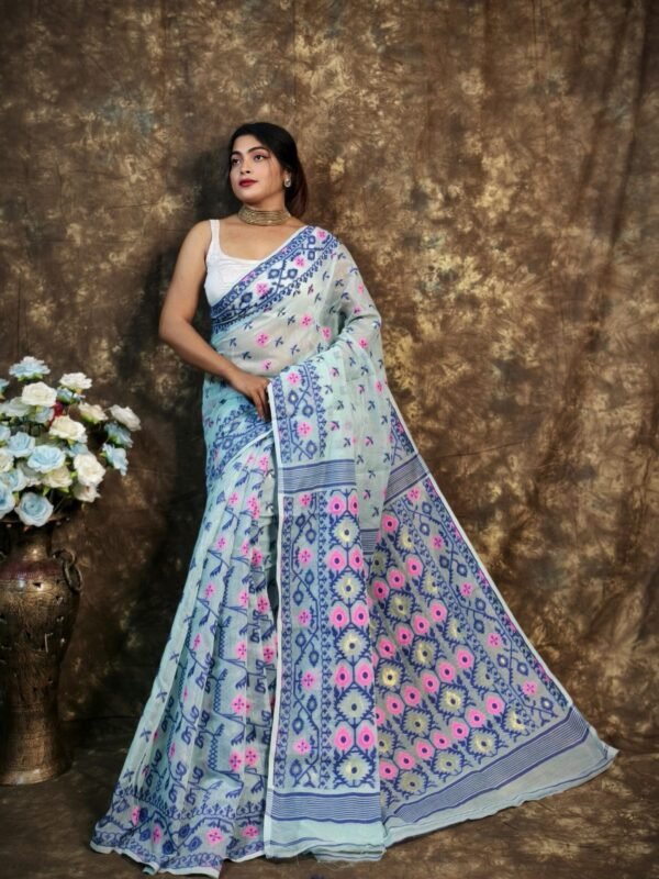 Kusum Koli Allover Shadow Green Soft Jamdani Saree