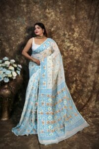 Kusum Koli Allover White Rock Soft Jamdani Saree