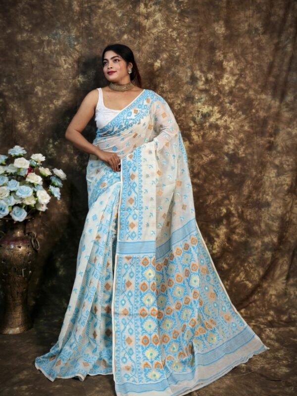 Kusum Koli Allover White Rock Soft Jamdani Saree