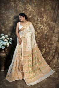 Kusum Koli Allover White Rock Soft Jamdani Sari