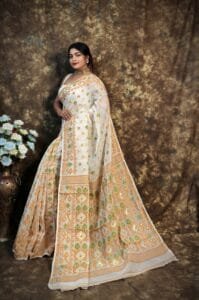 Kusum Koli Allover White Rock Soft Jamdani Sari