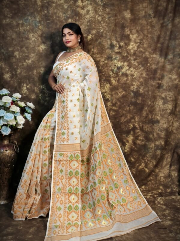 Kusum Koli Allover White Rock Soft Jamdani Sari