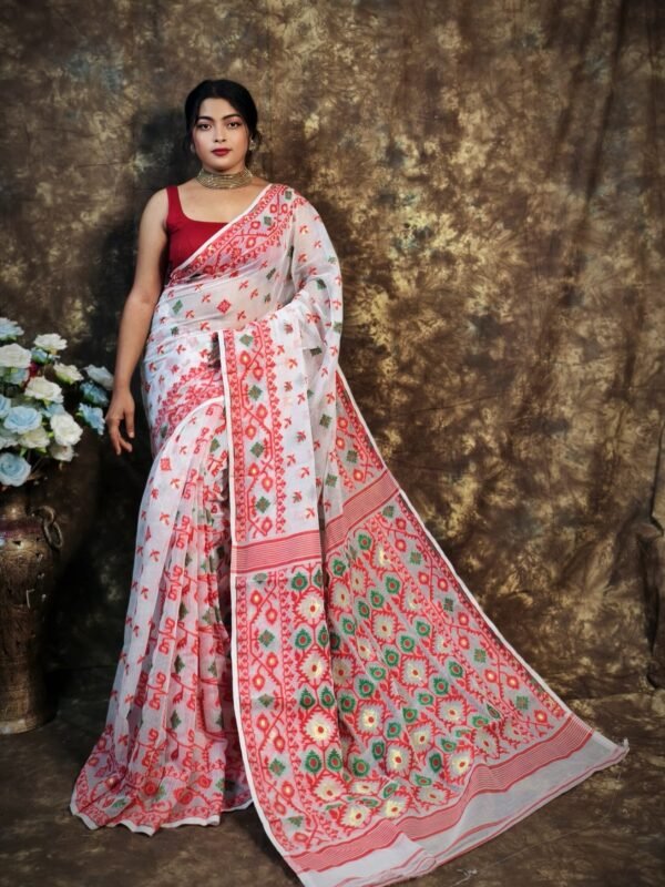 Kusum Koli Allover White Soft Jamdani Saree