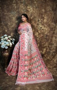 Kusum Koli Allover White Soft Jamdani Saree