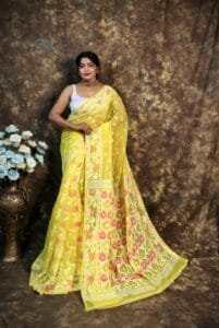 Kusum Koli Allover Yellow Soft Jamdani Saree