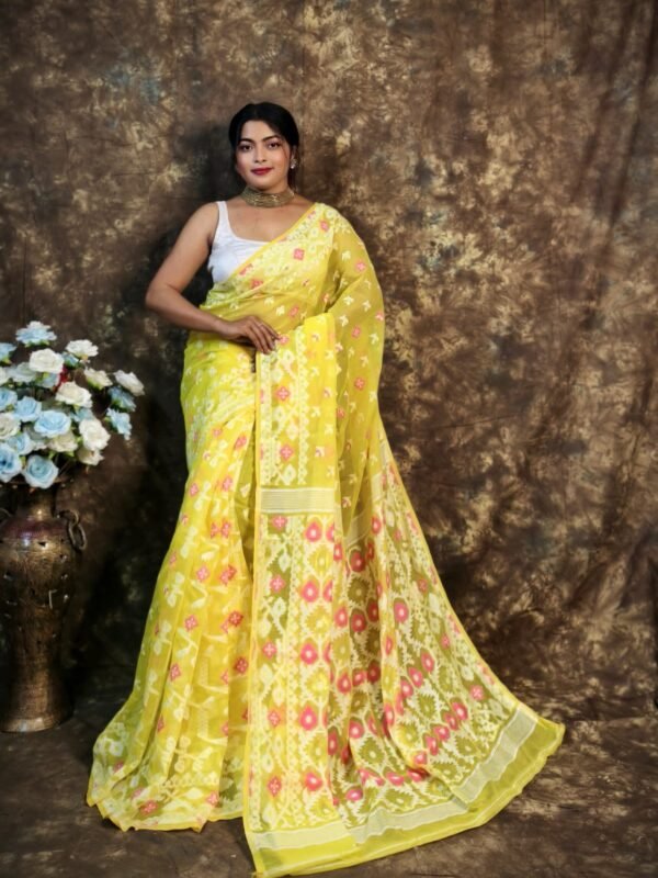 Kusum Koli Allover Yellow Soft Jamdani Saree