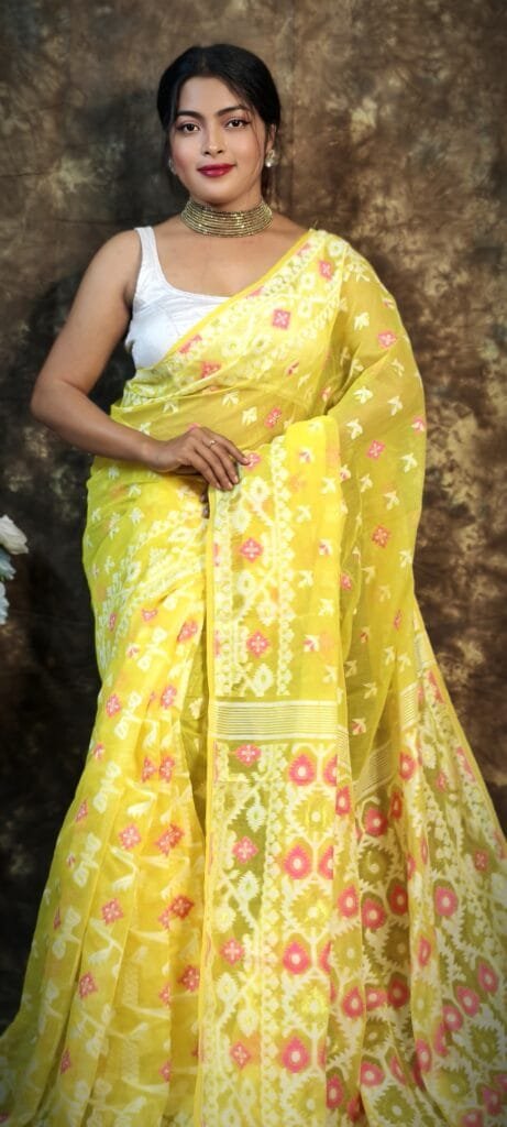 Kusum Koli Allover Yellow Soft Jamdani Saree
