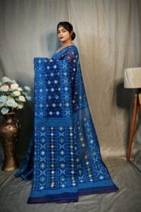 Navy Blue Soft Dhakai Jamdani Saree