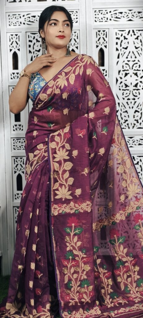 Old Mauve Soft Lota Jamdani Saree