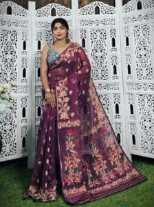 Old Mauve Soft Lota Jamdani Saree