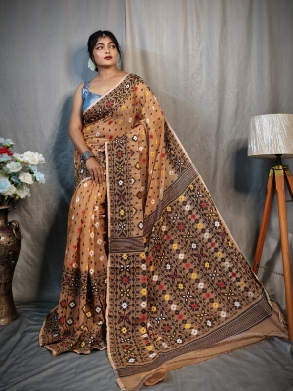 Pastel Orange Soft Dhakai Jamdani Saree