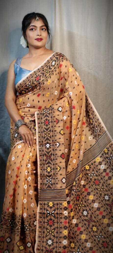 Pastel Orange Soft Dhakai Jamdani Saree