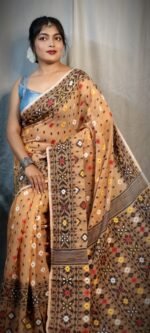 Pastel Orange Soft Dhakai Jamdani Saree