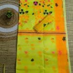 Pea Green Soft Dhakai Jamdani Saree