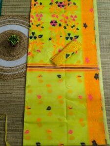 Pea Green Soft Dhakai Jamdani Saree
