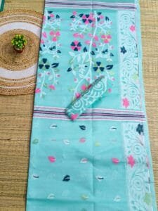 Tiffany Blue Soft Dhakai Jamdani Saree
