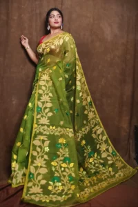 Trendy Green Soft Lota Jamdani Saree