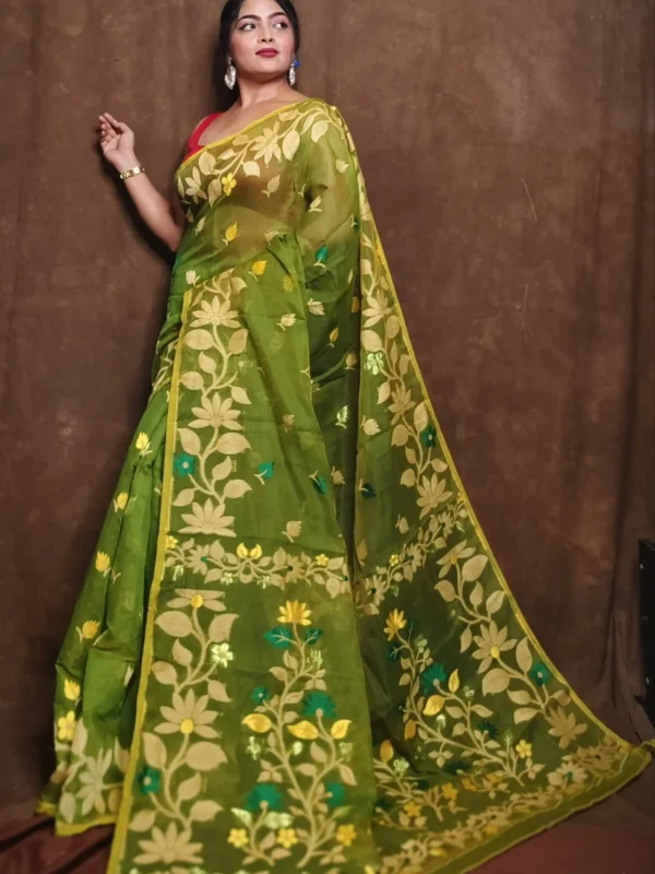 Trendy Green Soft Lota Jamdani Saree