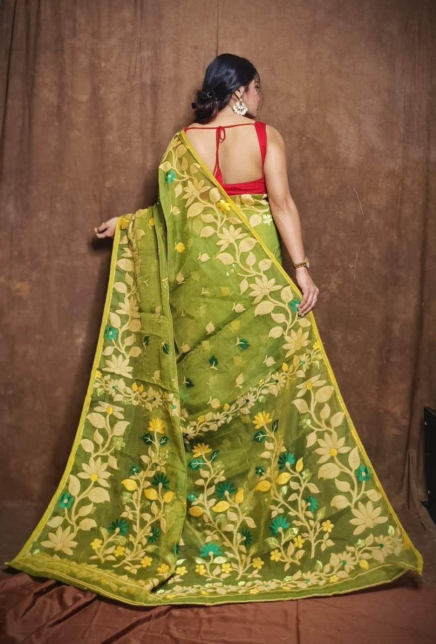 Trendy Green Soft Lota Jamdani Saree 2 Trendy Green Soft Lota Jamdani Saree