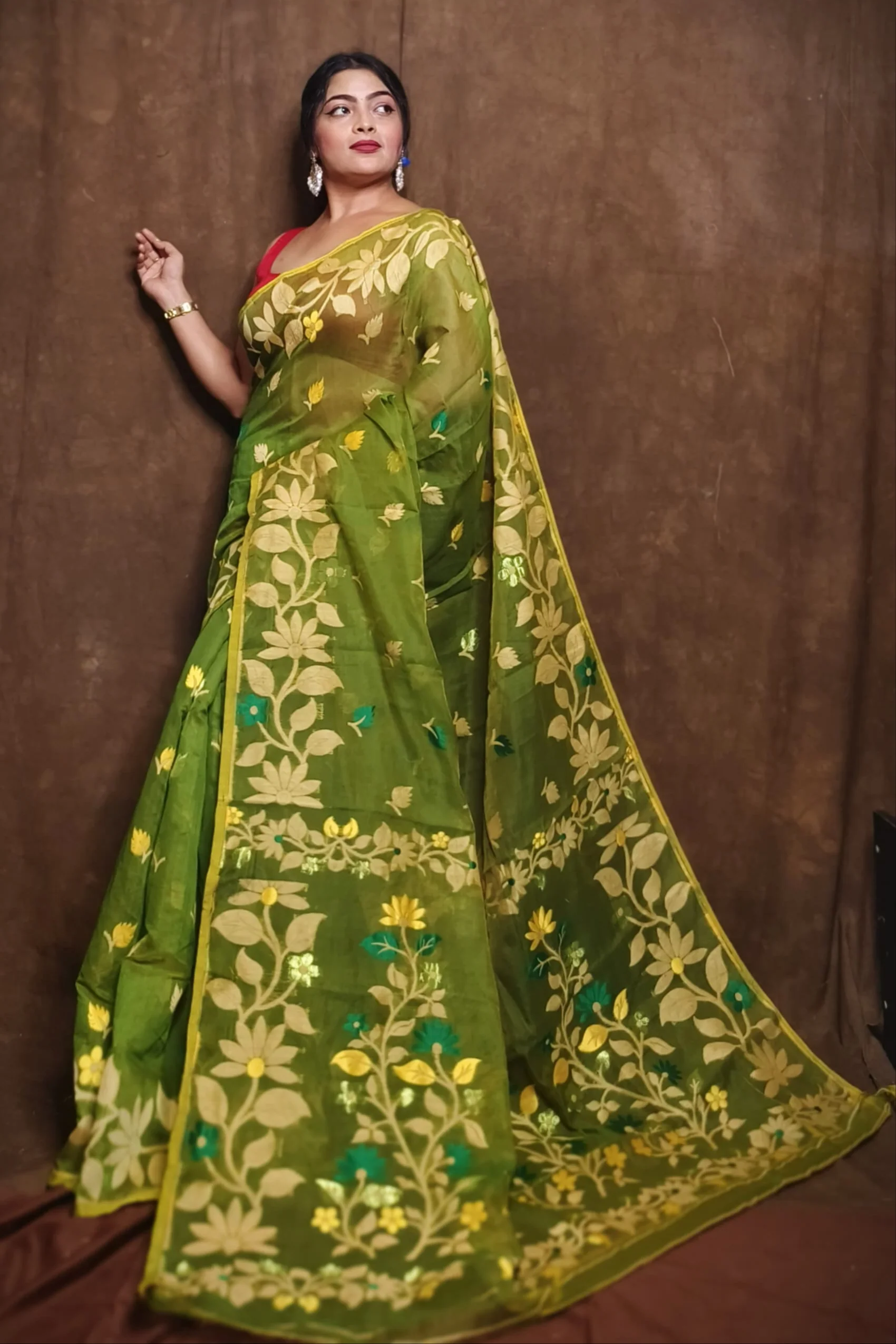 Trendy Green Soft Lota Jamdani Saree 1 Trendy Green Soft Lota Jamdani Saree