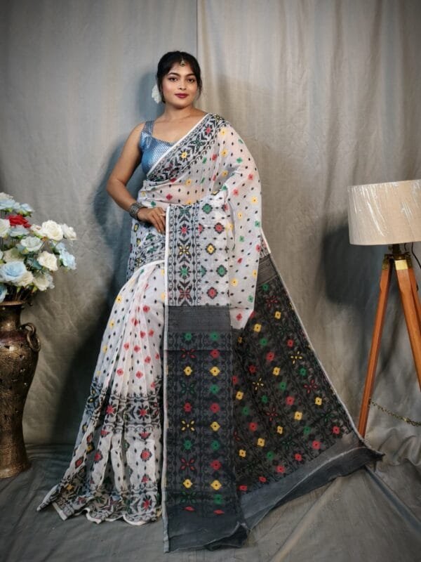 White Soft Dhakai Jamdani Sare