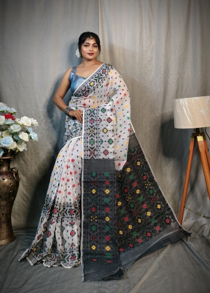 White Soft Dhakai Jamdani Sare